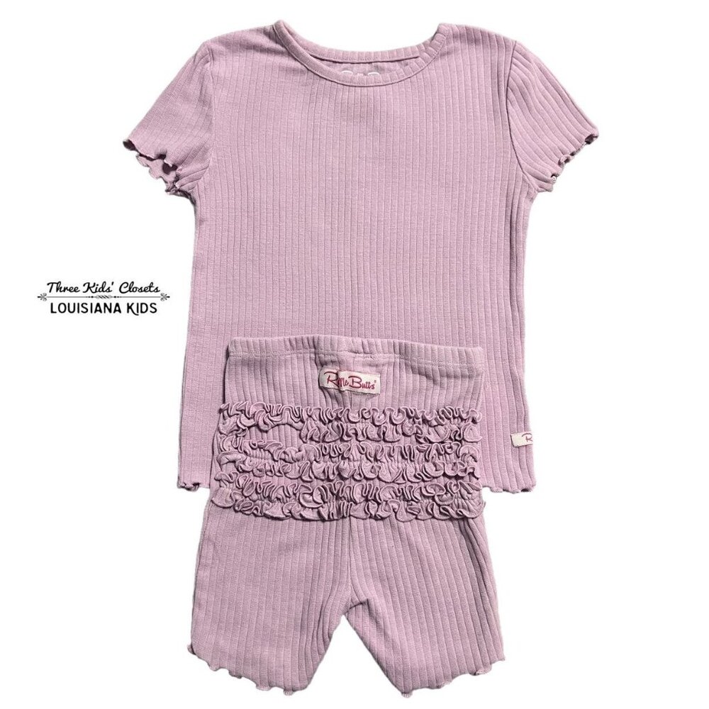 RuffleButts 4T Lilac Ribbed Ruffles Pajamas Set